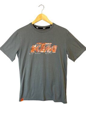 KTM Mens Large Gray Crewneck T-Shirt With Orange Logo Graphic Size L Cotton GUC